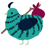 sea bean, a turquoise and tumblr chicken with a bar pattern