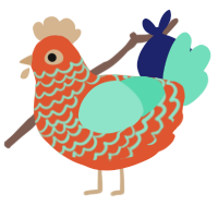 A vermilion and mint chicken with a lace pattern
