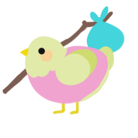Bloobja, a pink and lemon chicken with a head pattern