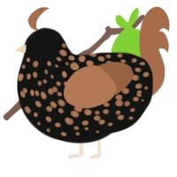 Feral, a black and brown chicken with a speckle pattern