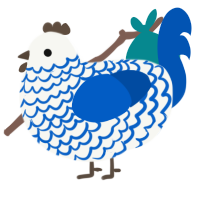 A white and ultramarine chicken with a lace pattern