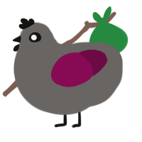 emo, a grey and wine chicken