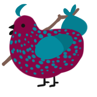 A maroon and sea chicken with a speckle pattern