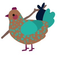 A brown and turquoise chicken with a speckle pattern