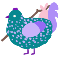 A teal and lilac chicken with a speckle pattern