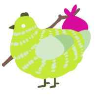 A lime and gluppy chicken with a bar pattern