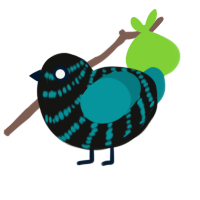 Fake Void, a black and teal chicken with a bar pattern