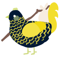 A tumblr and yellow chicken with a lace pattern