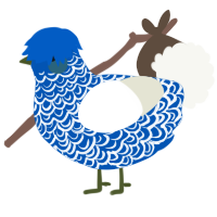 Jewel, a ultramarine and white chicken with a double-lace pattern