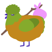 A ochre and chartreuse chicken with a head pattern