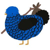 A ultramarine and black chicken with a lace pattern