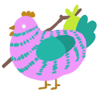 A lavender and turquoise chicken with a bar pattern