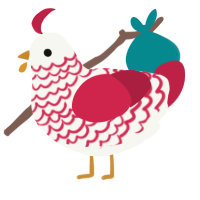 Bauble, a white and crimson chicken with a lace pattern