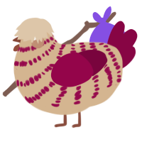 Striped Razei, a beige and maroon chicken with a bar pattern