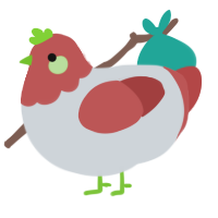 Tomato in Bag, a mist and red chicken with a head pattern