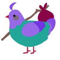 A turquoise and blurple chicken with a head pattern