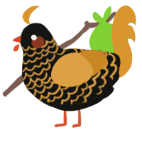 A black and orange chicken with a lace pattern