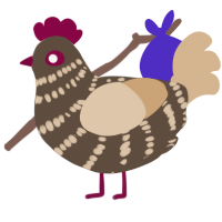 A bark and beige chicken with a bar pattern