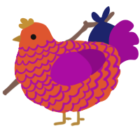 A vermilion and plum chicken with a lace pattern