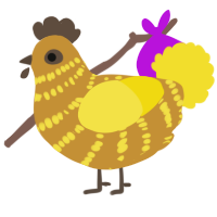 adam, a gold and yellow chicken with a bar pattern