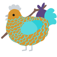 A orange and aqua chicken with a lace pattern