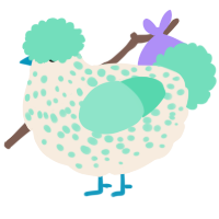 Clyde, a cream and mint chicken with a speckle pattern