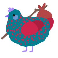 A sea and crimson chicken with a speckle pattern