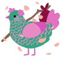 A turquoise and orchid chicken with a lace pattern