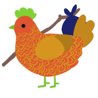 A vermilion and ochre chicken with a double-lace pattern
