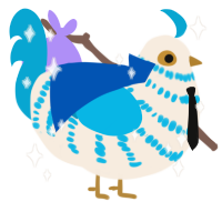 A cream and cerulean chicken with a bar pattern