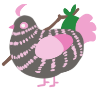 A grey and pink chicken with a bar pattern