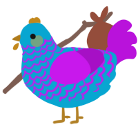 A cerulean and amethyst chicken with a lace pattern