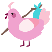 stick of gum, a pink and rose chicken with a head pattern