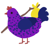 A violet and navy chicken with a speckle pattern
