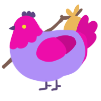 Threat to the Earth, a lilac and fuchsia chicken with a head pattern