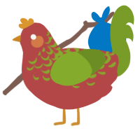 fuji, a red and chartreuse chicken with a half-lace pattern