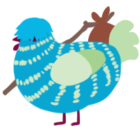 Robo, a cerulean and gluppy chicken with a bar pattern