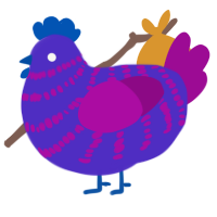 A indigo and plum chicken with a bar pattern