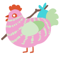A pink and gluppy chicken with a bar pattern