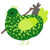 A leaf and lime chicken with a speckle pattern