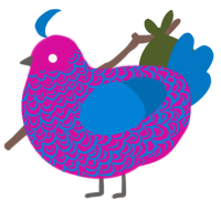 A fuchsia and sapphire chicken with a double-lace pattern