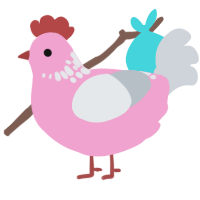 A pink and mist chicken with a neck-speckle pattern