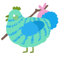 A mint and sky chicken with a bar pattern