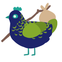 A navy and chartreuse chicken with a half-lace pattern