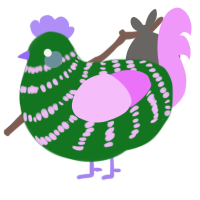 A leaf and lavender chicken with a bar pattern