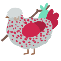 A silver and crimson chicken with a speckle pattern
