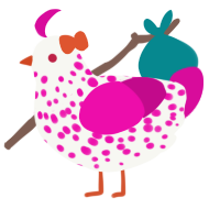 A white and fuchsia chicken with a speckle pattern