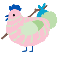 A rose and gluppy chicken with a bar pattern