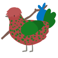 A red and leaf chicken with a speckle pattern