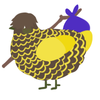 A bark and yellow chicken with a lace pattern